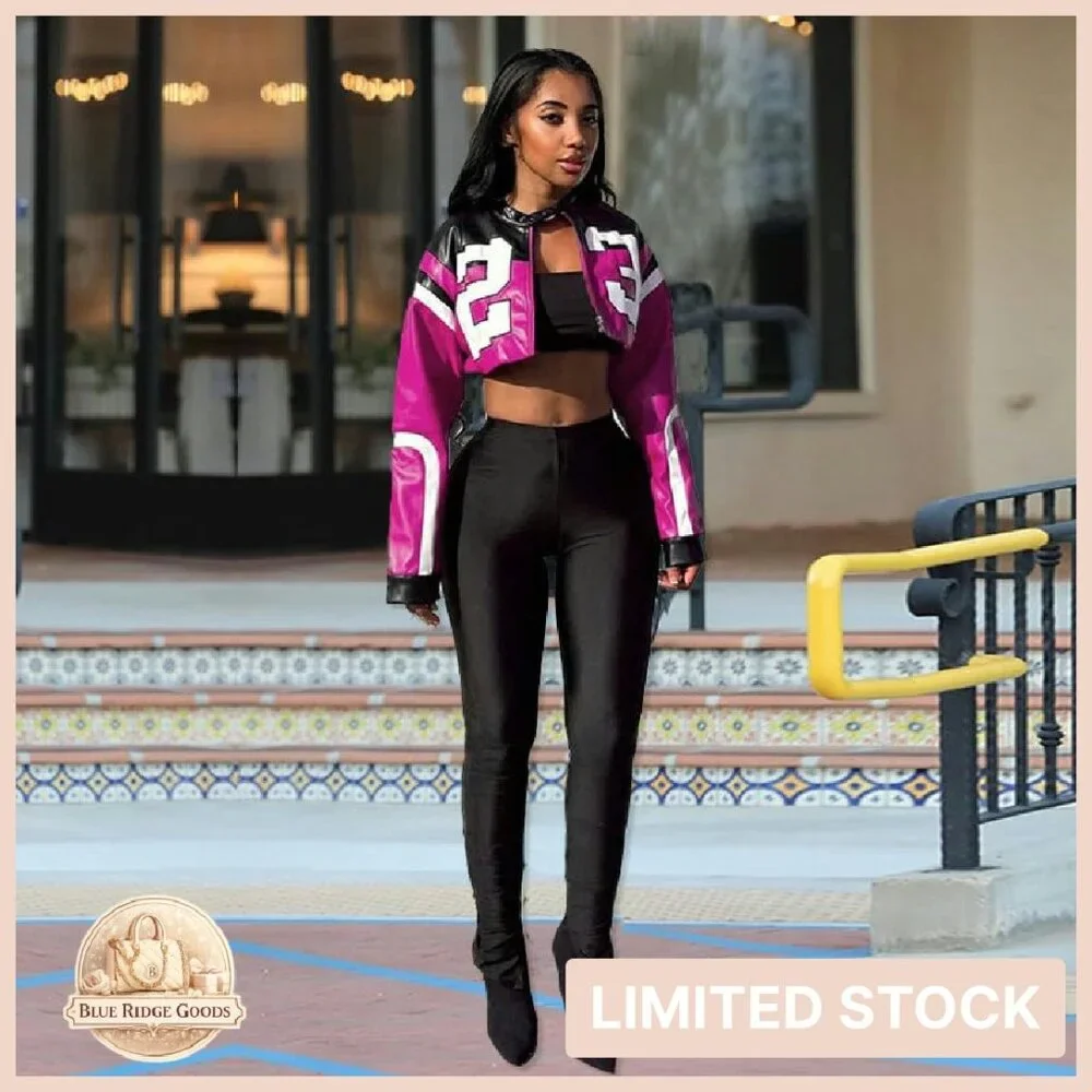 Cropped Faux Leather Bomber Jacket Y2K Motorcycle Style Streetwear Chic - Picture 3 of 6